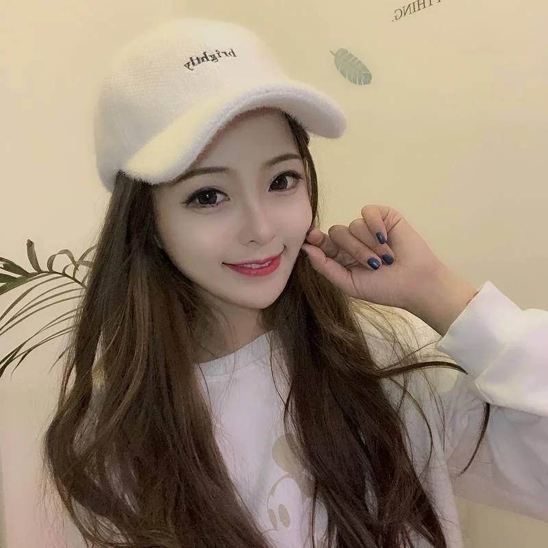 Autumn Winter Women Baseball Caps Casual Style Rabbit Fur Embroidery Pattern Fashion Outdoor Street Play Female Hats