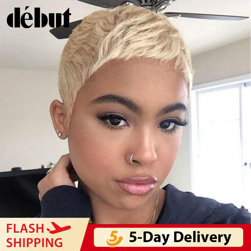 Debut Pixie Cut Human Hair Wigs Brazilian Short Straight Remy Human Hair Piexe Cut Wigs Cheap 613 Blonde Human Hair Full Wigs Full Machine Wigs Aliexpress