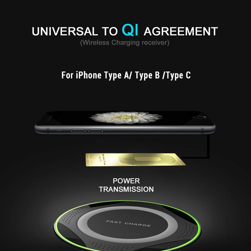 Qi Беспроводное зарядное устройство приемник адаптер для iPhone 7 6 6s Plus 5S Micro usb type C Беспроводное зарядное устройство приемник для samsung S7 S8 edge