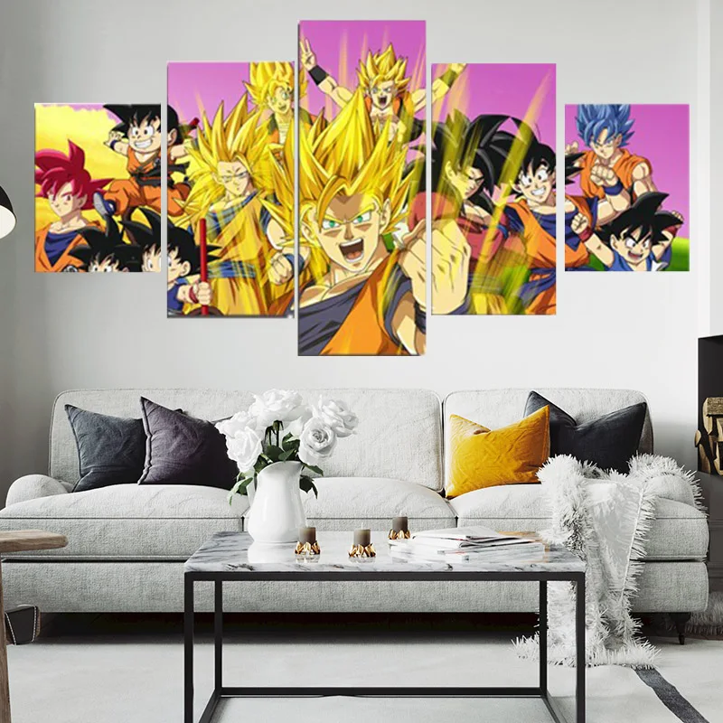 Dbz Goku Холст Живопись стены Искусство 5 шт. HD печать домашний декор панели картины