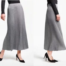 Женская юбка классическая элегантная однотонная плиссированная Высокая талия средней длины шерстяная и кашемировая вязаная юбка