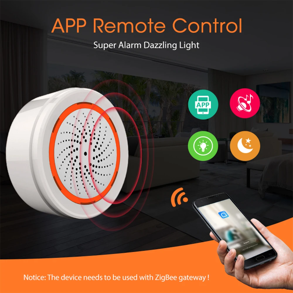 Siren alarm Tuya ZigBee Smart 90dB Sound Light Home Security Alarm Works With Tuya Zigbee Hub