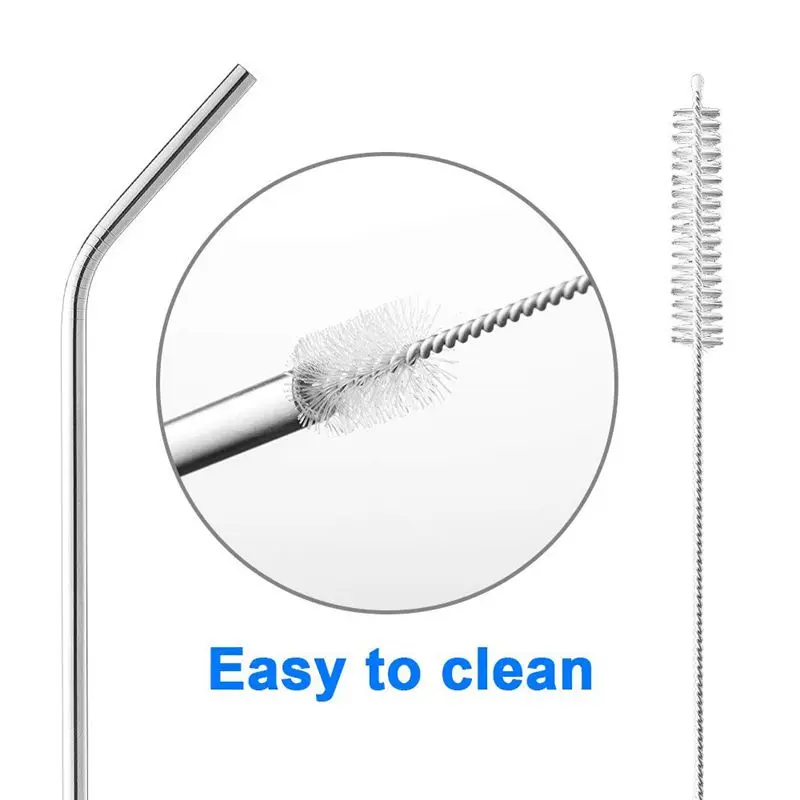 Stainless steel set of 10 reusable straws for milkshakes, smoothies, cocktails and cold drinks(4 straight straws+ 3 straws+ 1