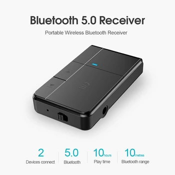

Bluetooth Receiver 5.0 Wireless Transmitter 3.5mm Jack Handsfree with 10H Playtime for Headphones Speaker Audio AUX Car