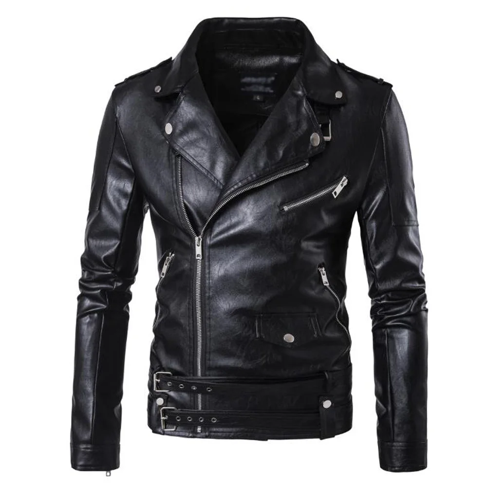 Black Coat Новая модная мужская куртка из искусственной кожи, мотоциклетная байкерская куртка из искусственной кожи для мужчин, большие размеры, панк-куртка на молнии, верхняя одежда - Цвет: Black Coat