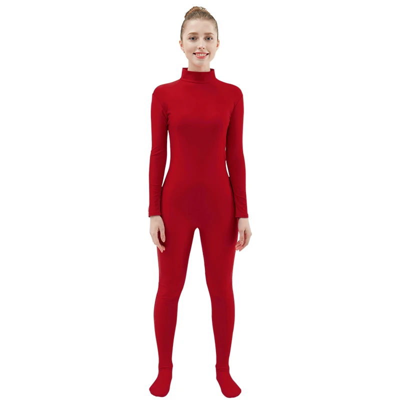 Burgundy Ensnovo, Женский костюм из лайкры, нейлона, белого цвета, длинный рукав, водолазка, костюм на заказ, облегающие колготки, Одежда для танцев, костюмы из спандекса - Цвет: Burgundy