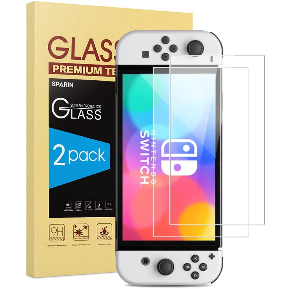 

2 PCS Tempered Glass Screen Protector for Nintendo Switch OLED Console 9H Untra Slim Blue Light Protective Film 2021 Accessories