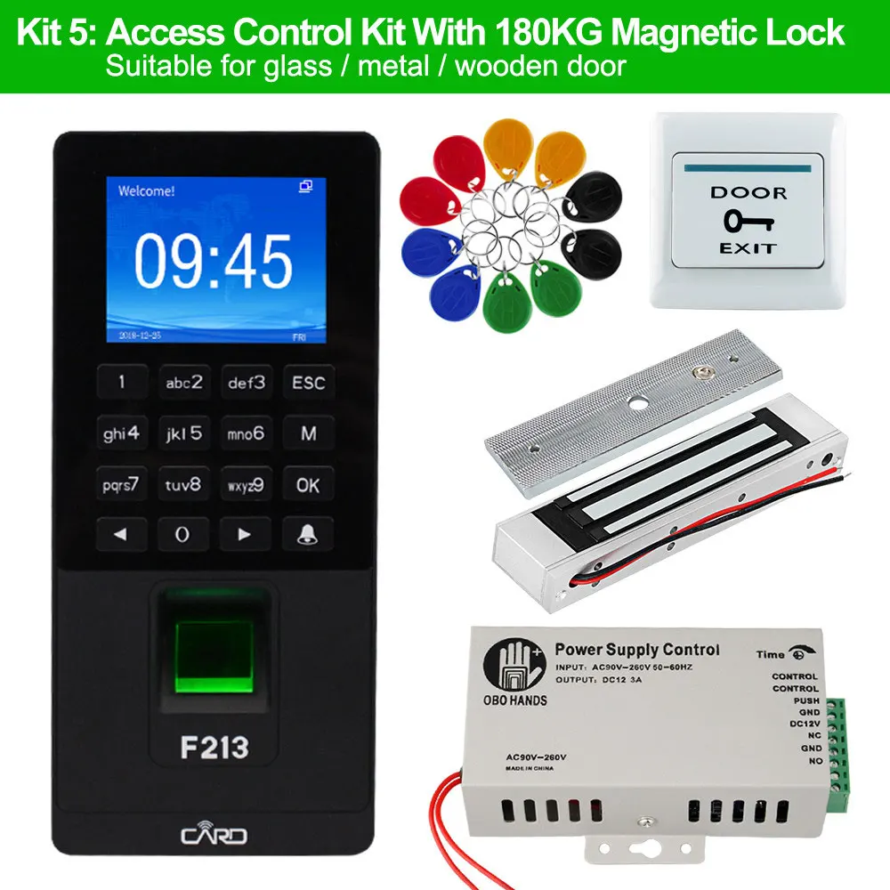 Kit 5 TCP/IP usb-устройство для считывания отпечатков пальцев RFID система контроля доступа к двери Биометрические с программным обеспечением пароль клавиатуры Электропитание электрические дверные замки - Цвет: Kit 5
