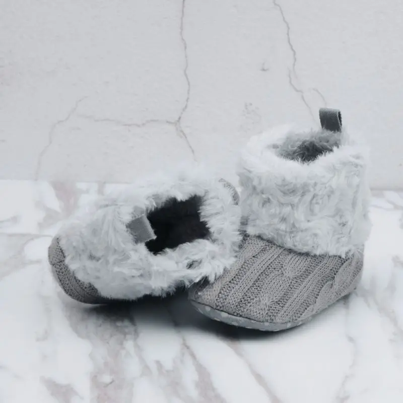 Детские вязаные меховые зимние сапоги для маленьких мальчиков и девочек, мягкие и милые зимние теплые первые ходунки для детей 0-18 месяцев