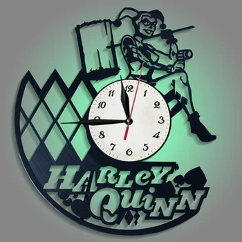 

Joker and Harley Quinn LED Record Clock Creative&Classic Silent Quartz Hanging 3D Wall Clock Antique Vinyl Record Home Decor
