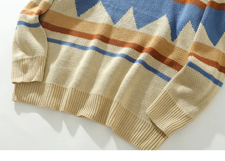 Ретро хип хоп вязаный свитер мужской уличная цветной блок лоскутное винтажный пуловер свитер мода осень свитер