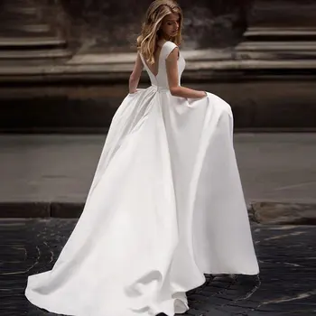 ivory white robe satin wedding party Dress Robe De Soiree longue Formal simple robe de soiree bride to be атласное платье 2