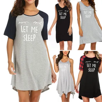 

2020 Womens Letter Nightgowns And Sleepshirts Sleepwear Cute Sleep Shirt Printed Night Dress Short Sleeve Nightwear