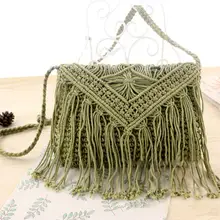 Винтажная сумка хиппи бохо с бахромой и кисточками, вязаная сумка через плечо, сумка-тоут
