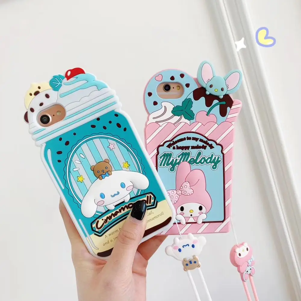 

Japan 3D cartoon cute ice cream pink melody yugui dog case for iphone 11 Pro XS MAX X XR 7 8 6 plus silicone soft cover lanyard