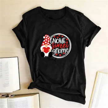 

2020 Couples T Shirt Women Gnome Sweet Gnome Print Funny Tee Shirt Femme Short Sleeve Cute Woman Shirts Valentine's Day Gift