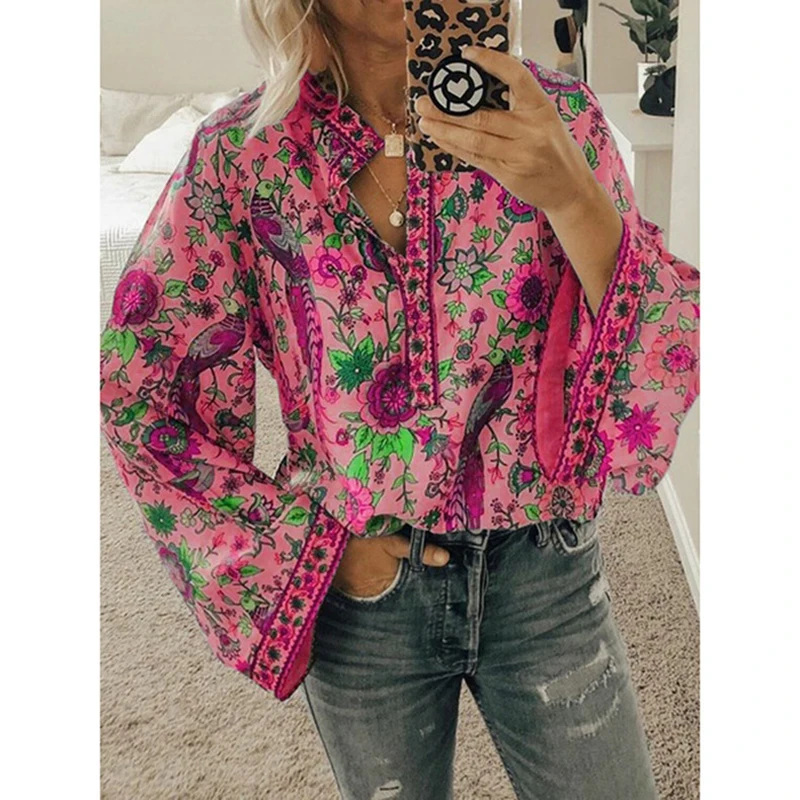 Lipswag 2019 Boho Blouse Peacock Floral Print Long Sleeve Shirt Casual V-neck Women Tops Summer Autumn Chic Blouses Female 2XL Lipswag 2019 Boho Blouse Peacock Floral Print Long Sleeve Shirt Casual V-neck Women Tops Summer Autumn Chic Blouses Female 2XL
