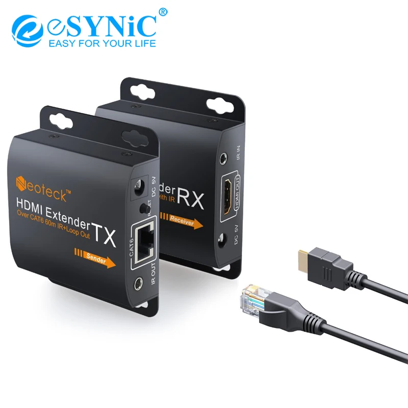 ESYNiC HDMI удлинитель с 2 портами разветвитель поддержка 1080p CAT6/CAT7 60 м RJ45 передатчик