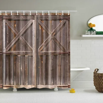 

Rustic Shower Curtain Old Wooden Barn Door of Farmhouse Countryside Village Board Rural Life Photo Print .x x IP