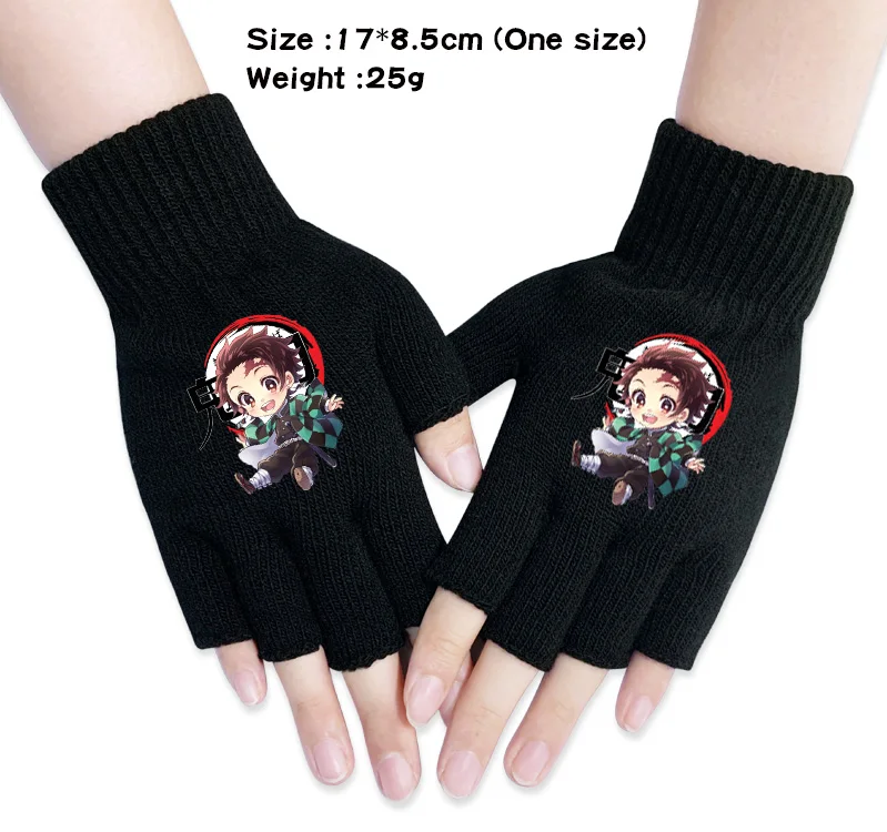 Аниме Demon Slayer: Kimetsu no Yaiba Мультяшные перчатки зимние модные теплые варежки вязаные перчатки на полпальца подарок