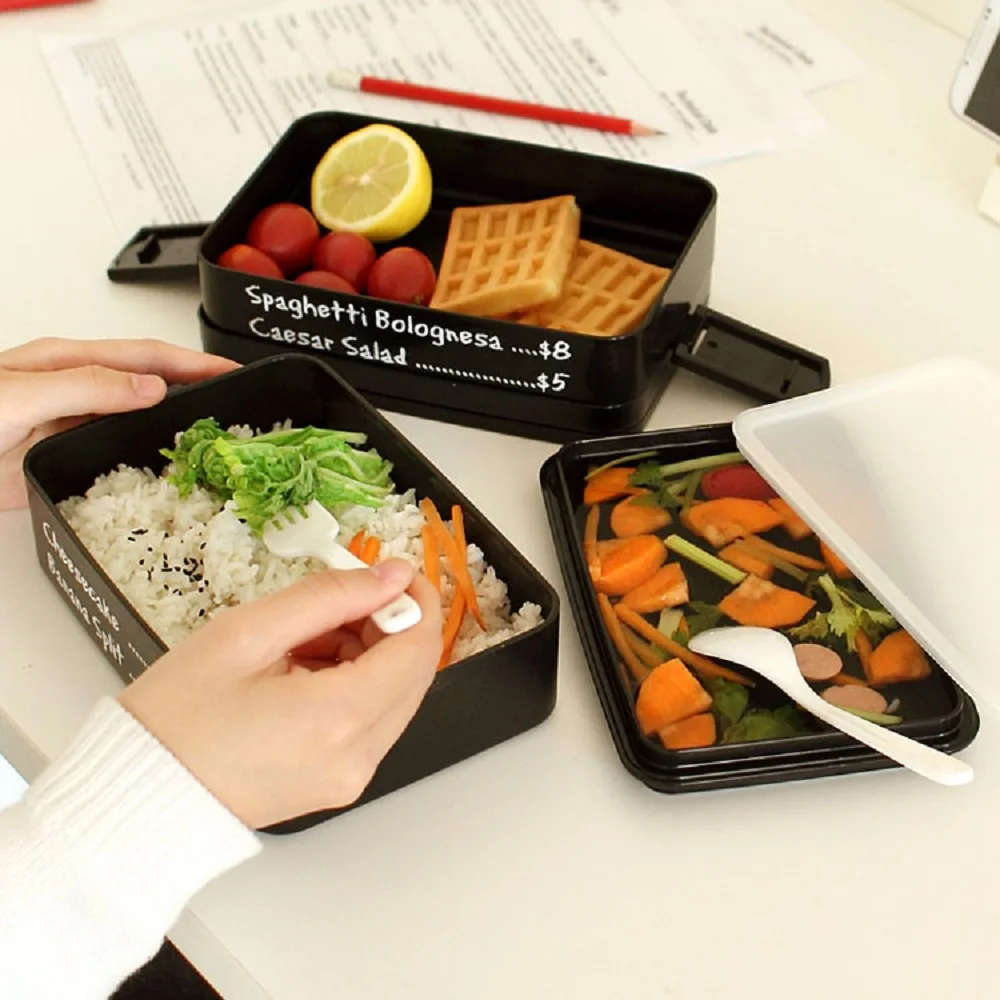 Lunch Box Double Layer Portable Bento Box Microwaveable Food Container With Compartments Black Lunchbox Leakproof Bpa Free Lunch Box Double Layer Portable Bento Box Microwaveable Food Container With Compartments Black Lunchbox Leakproof Bpa Free