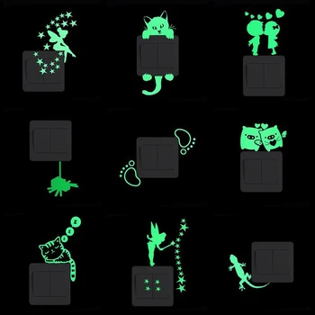 

Children Luminous PVC Switch Sticker Cartoon Glowing In The Dark Wall Sticker Room Crocodile Candle Star Fairy Bear Sticker Toys