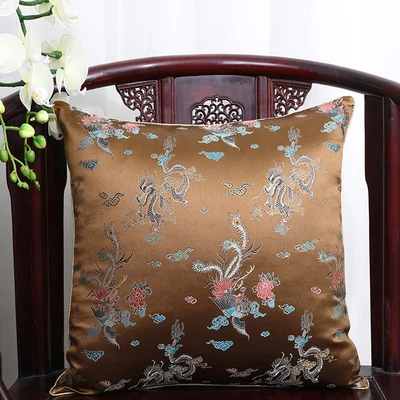 coffee Чехол для подушки для автомобильного стула с цветами 40x40 см 45x45 см 50*50 60*60 китайские красочные диванные Декоративные Чехлы для подушек, шелковая атласная наволочка - Цвет: coffee