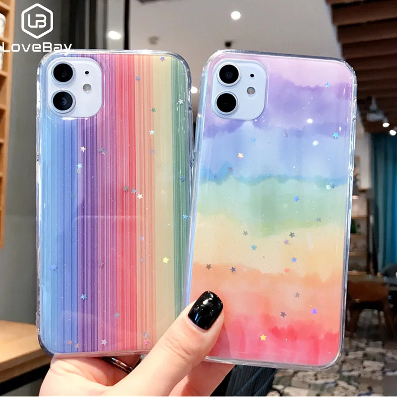 Цветной чехол Lovebay с блестками и звездами для iPhone 11 Pro Max X XR Xs мягкий накладка из
