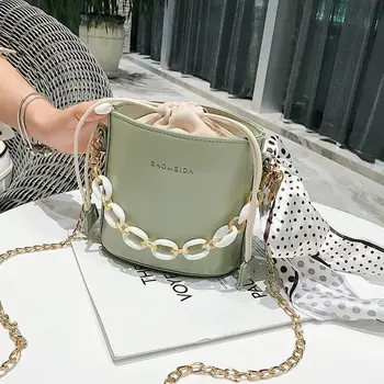 

New Fashion Women Handbags Designer Quality PU Leather Chain Female Shoulder Messenger Bags Small Ladies' Travel Bucket Bag Sac