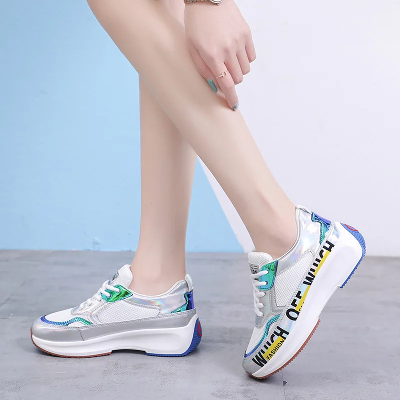 

2019 Autumn Low-top Shoes WOMEN'S Shoes round-Toe Microfiber Cloth Breathable Comfortable Lace-up Semi-high Heeled Sports Footwe
