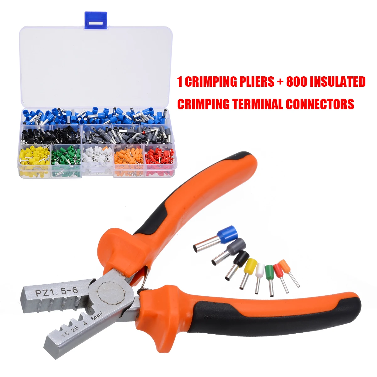 

800pcs Cable Wire Terminal Connector with Hand Ferrule Crimper Plier Crimp Tool Kit Set AWG 10-23