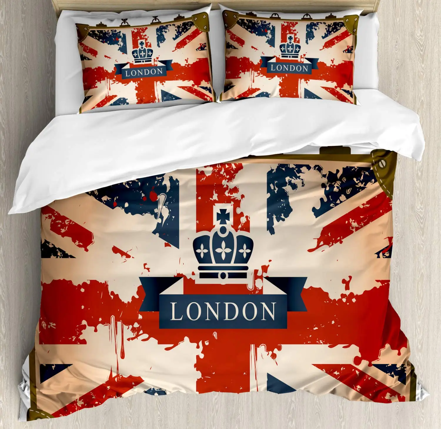 Union Jack Duvet Cover Set Vintage Travel Suitcase With British