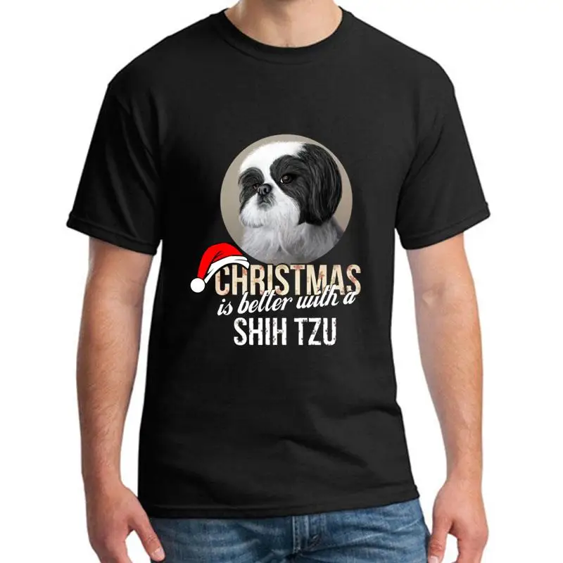 

Funny Shih Tzu Christmas Is Better With A Shih Tzu t shirt s-5xl Short-Sleeve humorous Letter men t shirt tee O Neck Popular