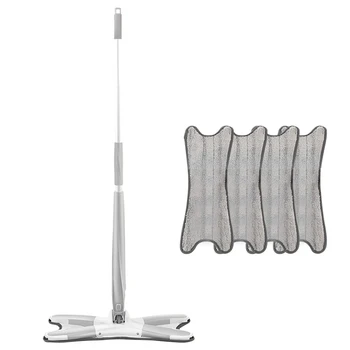 

X Type 360 Rotation Hand Free Wash Flat Floor Mop Easy Wringing Sweeper Office Manual Extrusion With 4 Microfiber Pads Kitchen