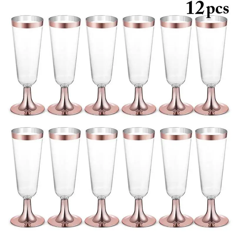 12 шт. Свадебная Шампанская флейта необычный, прозрачный одноразовый пластик Свадебная чашка шампанское стекло Питьевая утварь для вечерние - Цвет: Rose Gold