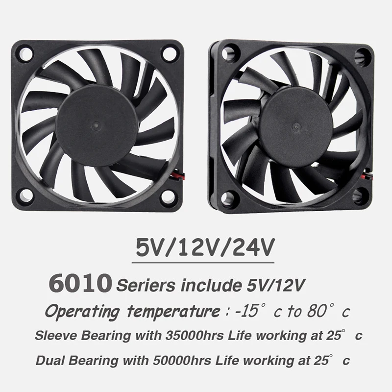 2PCS YOUNUON 60mm 5V 12V 24V Brushless USB 2PIN 3PIN DC Cooler Fan 60x60x10mm 6010 6cm 2.36inch For Computer PC CPU Case Cooling