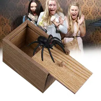 

Hot Sale 1 pc Scare Box Wooden Prank Trick Scaring Toy Spider Worm Gag Toys Practical Joke April Fool's Day gift Surprise Box