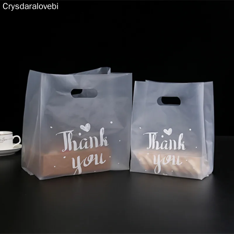 

50pcs Thank you Plastic Gift Bags Plastic Shopping Bags With Handle Christmas Wedding Party Favor Bag Candy Cake Wrapping Bags