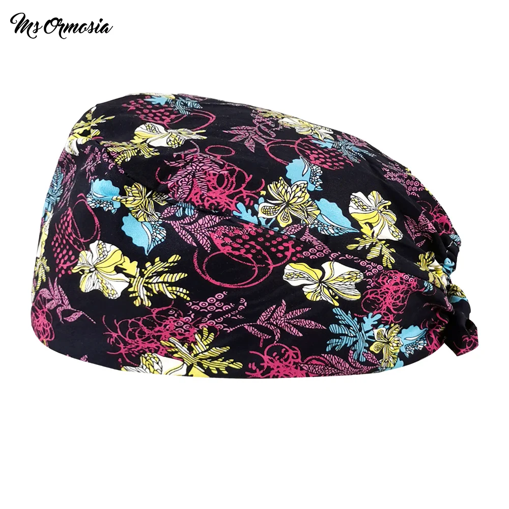 

Retro Print Beauty Cap Scrub Hat Bouffant Adjustable Scrub Cap Sweatband Adjustable Tie Back Lab Beautician scrub Working Hat
