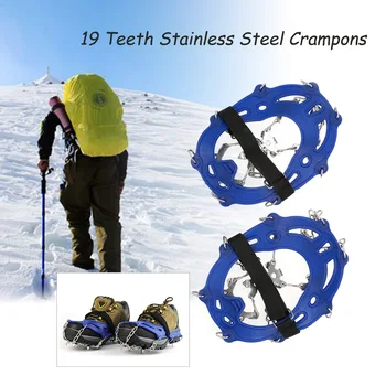 

19 Teeth Stainless Steel Crampons Nylon Strap Non-slip Shoes Cover Outdoor Ski Ice Snow Device Winter Hiking Crampons