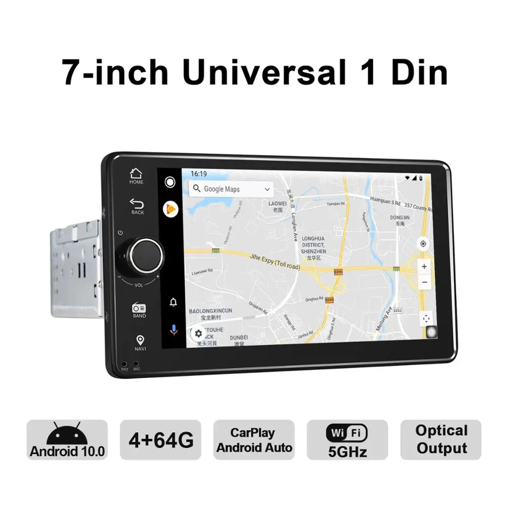 JOYING single din Android 10.0 7 inch universal head unit car radio 4GB RAM+64GB ROM autoradio RDS FM support Carplay/4G/BT/WIFI