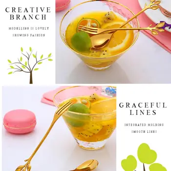 

Stainless Steel Coffee Spoon/Fork Creative Branch Leaves Ice Cream Dessert Tea Spoon For Picnic Kitchen Accessories TSLM1