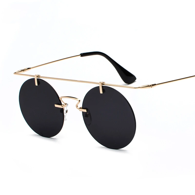 

Rimless round sunglass Women retro Harajuku style Brand Designer personality strange Arm Ladies Frameless Metal Eyeglasses