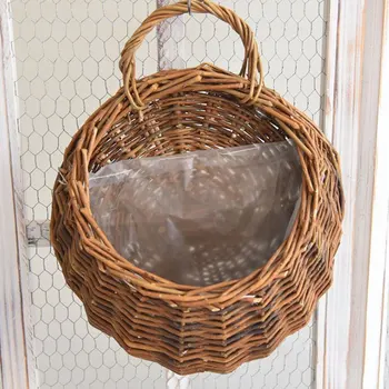 

Hanging Storage Basket Garden Wall Natural Wicker Home Wall Door Dooration Bird Nest Rattan Flower Hanger Planter