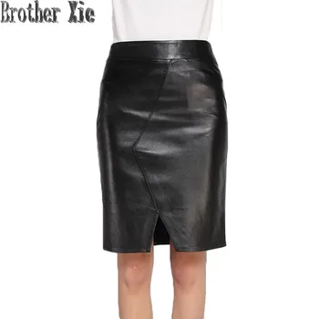 

Luxury Natural Sheepskin Pencil Skirt Genuine Leather Women Knee-Length Work Skirts Ladies Black Skinny High Waist Party Skirts