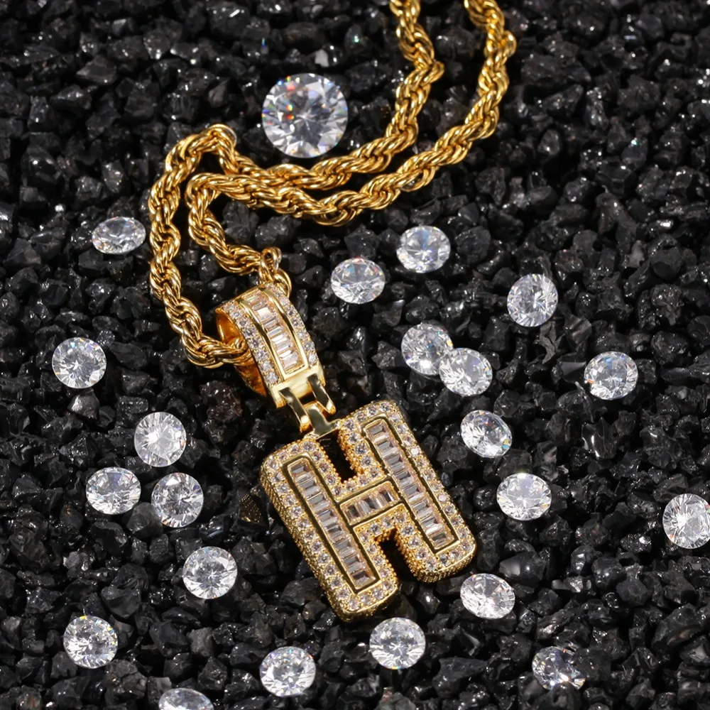 Шикарный CZ пользовательский маленький пузырьковый начальный букв с веревочной цепочкой медный A-Z начальный кулон золотой цвет серебра талисман кулон ожерелье