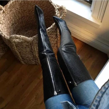 

Siddons Fashion Design Front Zippers Women Over The Knee Boots Pointed Toe Black Leather High Heels Shoes Female Thigh High Boot