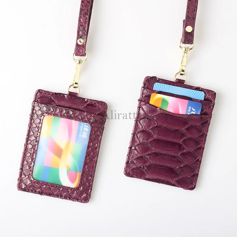 Alirattan Crocodile Leather Lanyard ID Card Holder High Quality Ostrich Snake Work Card Holder Printed Letters