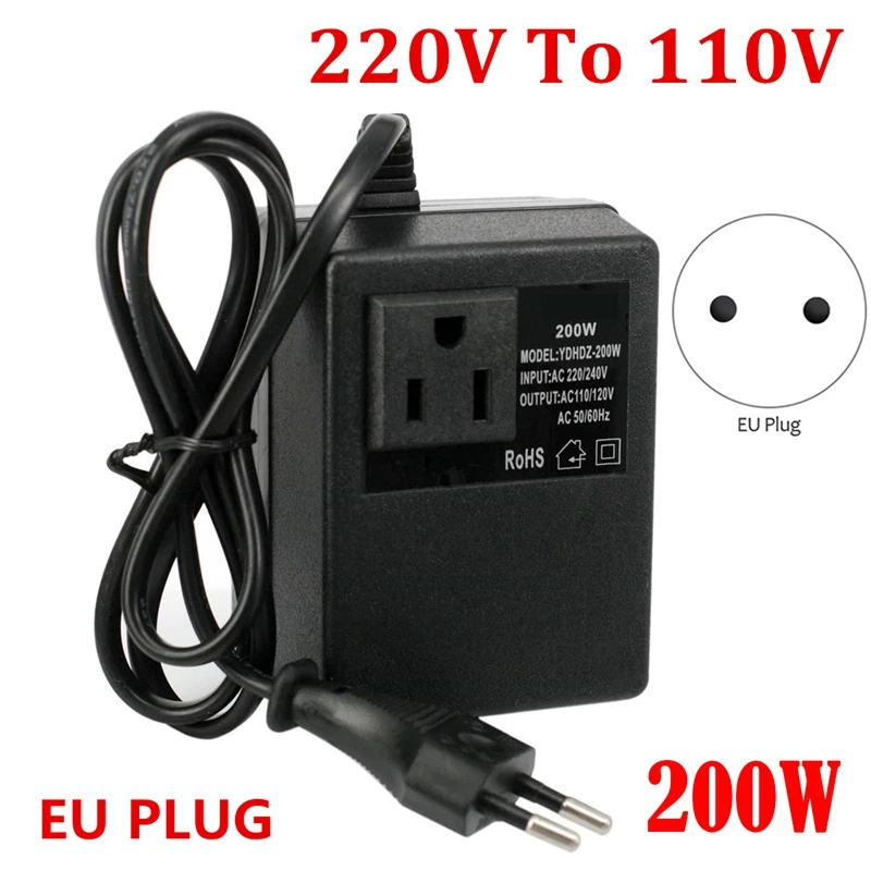 

200W Voltage Converter Transformer 220V To 110V Step Down Travel Voltage Transformer Converter EU Plug
