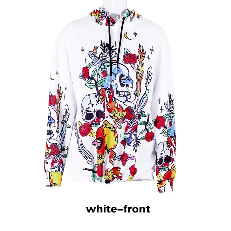 Sweatshirt Hoodies Streetwear Women Pullover Clothing Autumn Winter Digital Printing White Black Hooded Loose Female Top Leisure